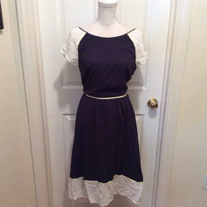 Troubadour Dress 2 Dark Blue White Yellow Trim Short Sleeve A-Line Skirt